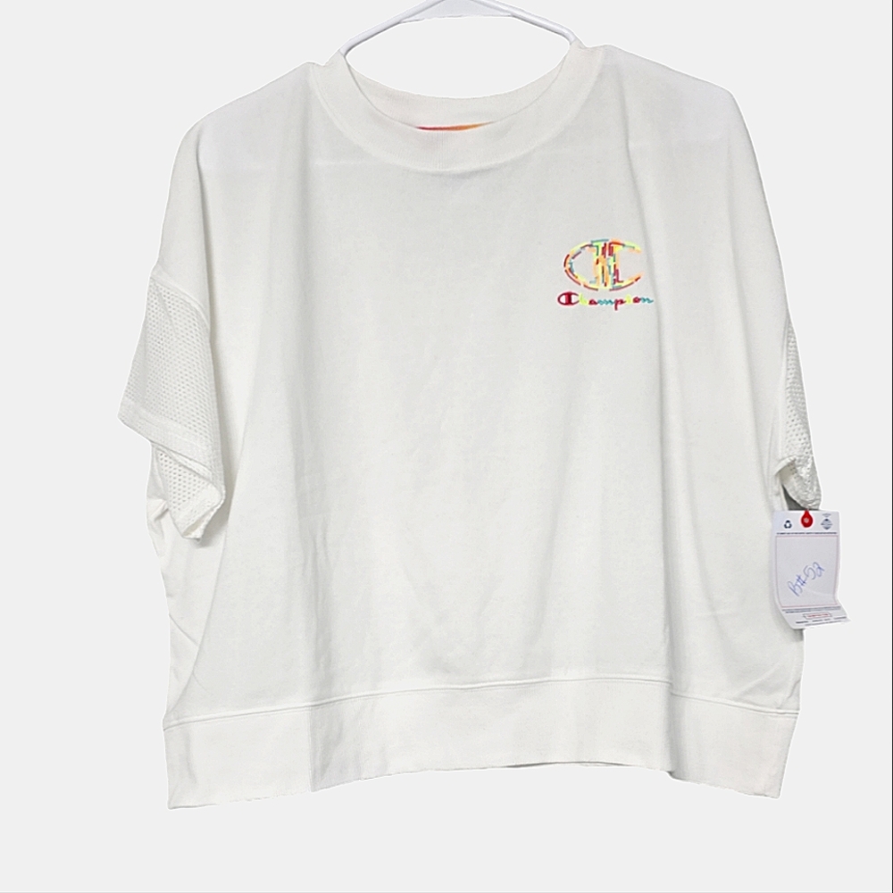 Champion Women's Mesh Sleeve Short Sleeve Cropped Tee.